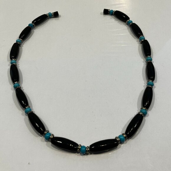 Choker Wood and Turquoise Beads 18.5 inches long Handmade Brand New - Picture 10 of 10